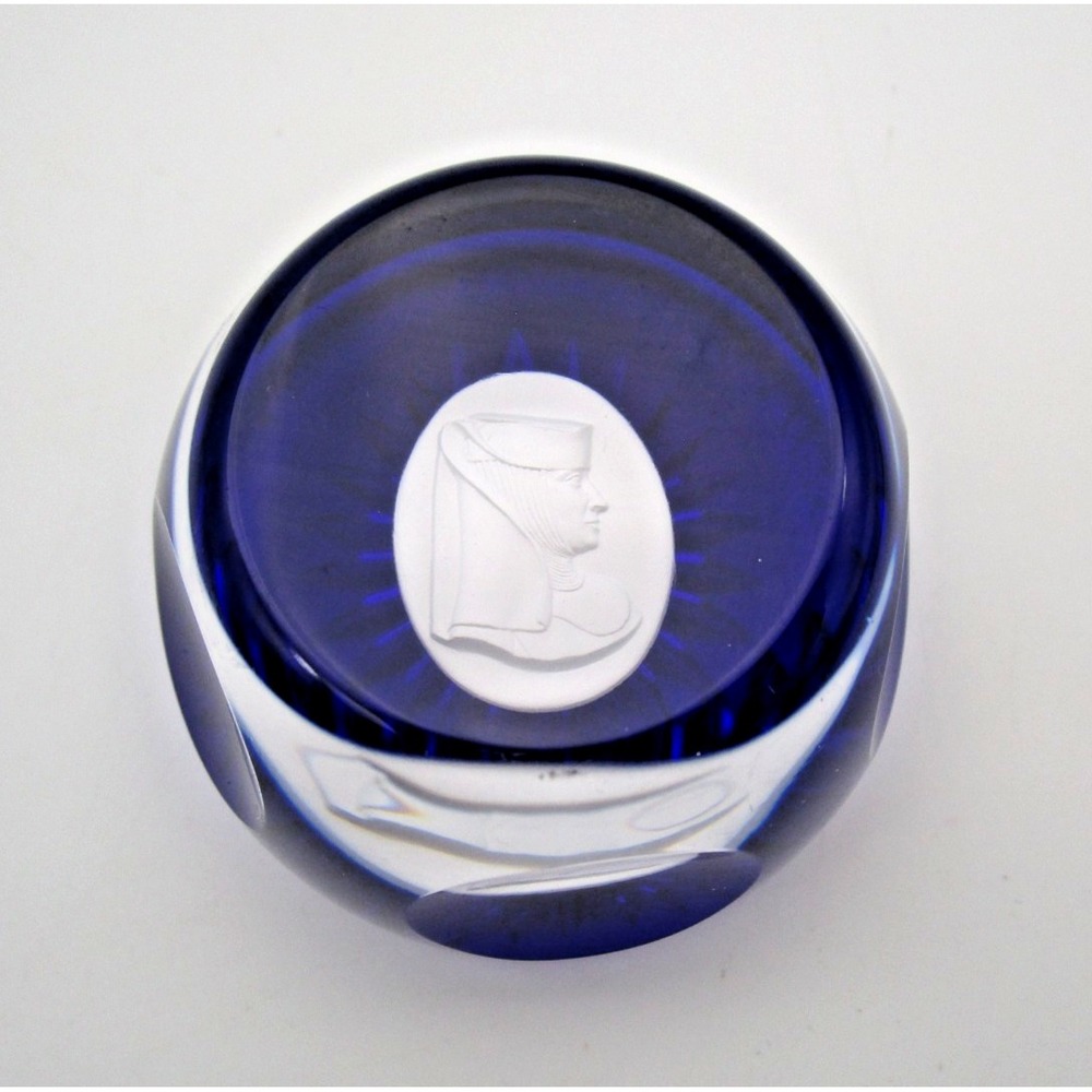 Crystal Sister Berta Hummel Visage Paperweight 1978 France Cobalt Schmid Vintage